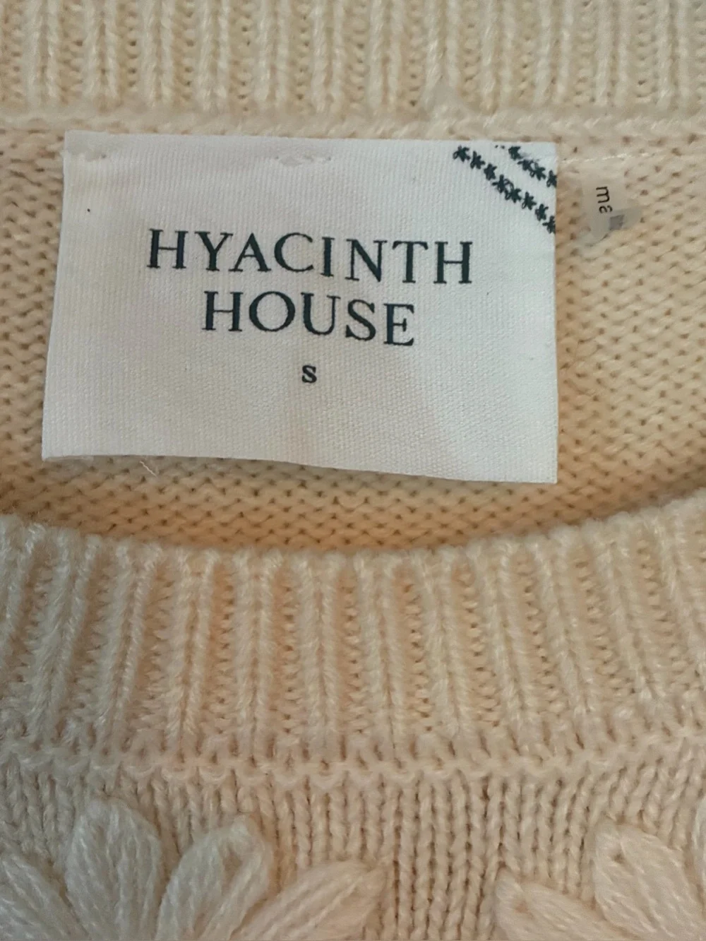 Hyacinth House Cream Crew Neck Sweater. Knit Appliqué Raised Flowers & Dots.EC